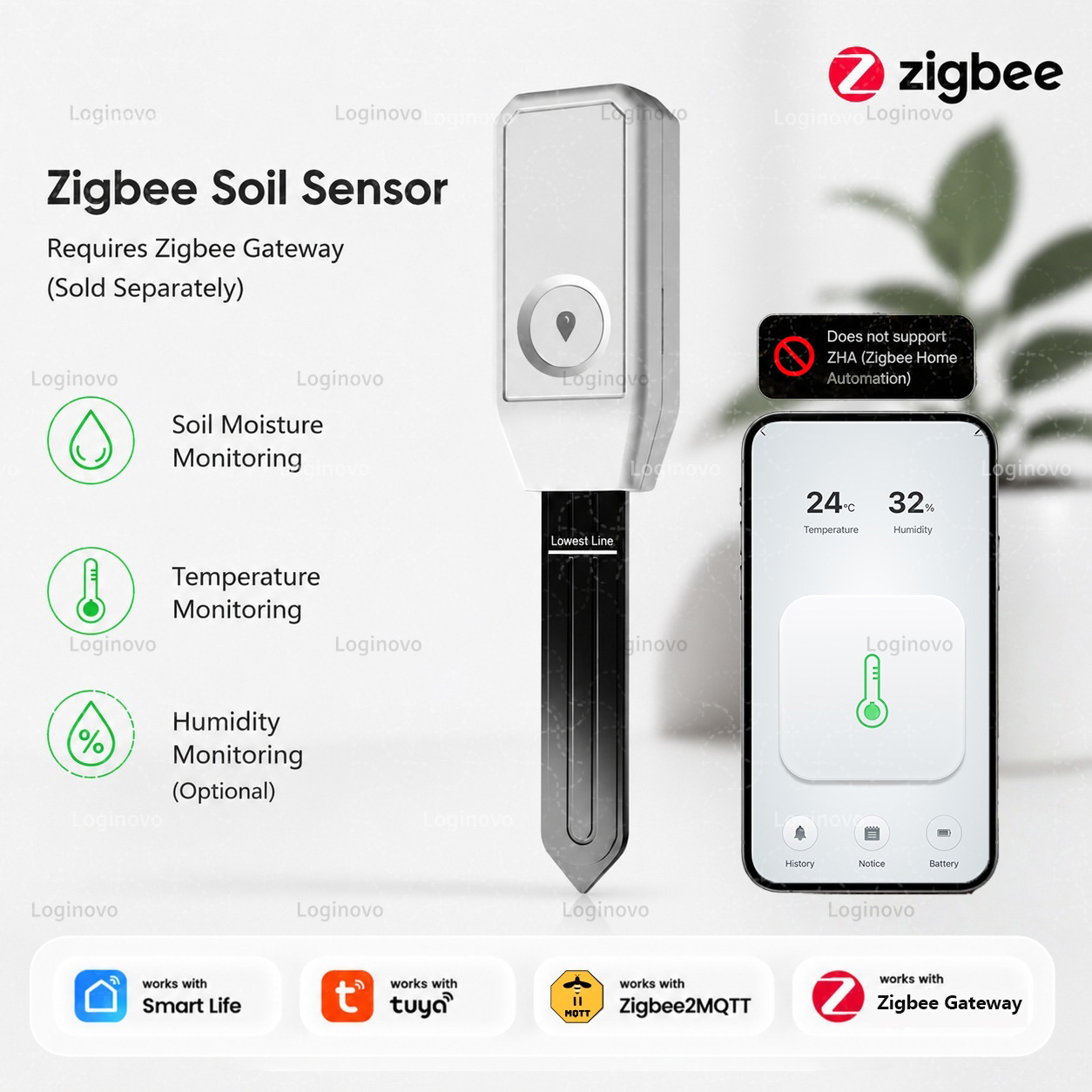 Smart Garden Home Assistant - Sensor de suelo Zigbee, Detector de